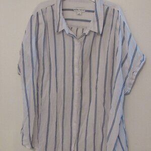 Ava & Viv Button Up Shirt Nautical Women's 3X White Blue Stripe Yatching Beach